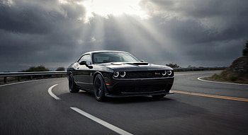 Sunlit Black Dodge Challenger — Quad, Dodge Challenger, Black, Road HD wallpaper