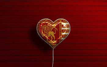 I Love Venice, , realistic balloons, red wooden background, Day of Venice, Italian cities, flag of Venice, Italy, balloon with flag, Venice flag, Venice HD wallpaper