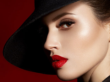 beauty with hat, red lips, faces, models, hat, woman, beauty, female HD wallpaper