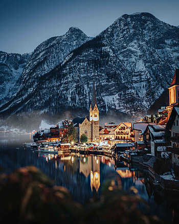 Nature, Building, Mountain, Lake, Reflection, Village HD phone wallpaper