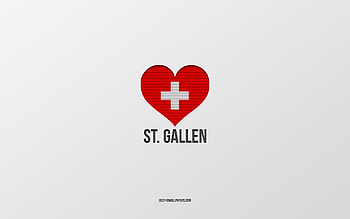 I Love St Gallen, Swiss cities, Day of St Gallen, gray background, St Gallen, Switzerland, Swiss flag heart, favorite cities, Love St Gallen HD wallpaper