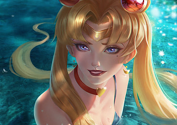 Sailor Moon, art, fantasy, anime, wei jie wang, face, water, manga HD wallpaper