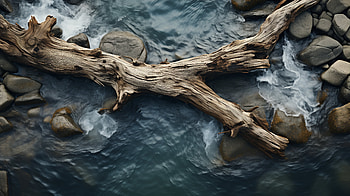 Serene River Driftwood, driftwood, nature, river HD wallpaper