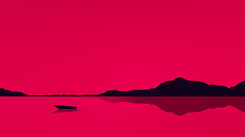 Lake Minimal Red , boat, lake, minimalism, minimalist, artist, artwork, digital-art HD wallpaper