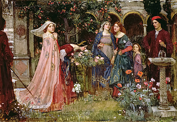 The enchanted garden, art, man, garden, john william waterhouse, girl, pictrua, people, painting, flower HD wallpaper