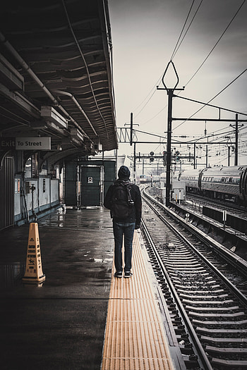 Rails, Miscellanea, Miscellaneous, Platform, Human, Person, Railway, Station HD phone wallpaper