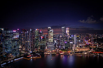 Cities, Building, Lights, View From Above, Coast, Night City, Singapore HD wallpaper