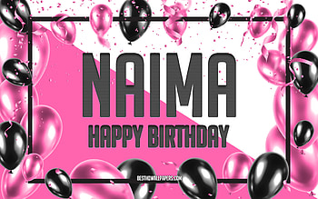 Happy Birtay Naima, Birtay Balloons Background, Naima, with names, Naima Happy Birtay, Pink Balloons Birtay Background, Naima Birtay HD wallpaper