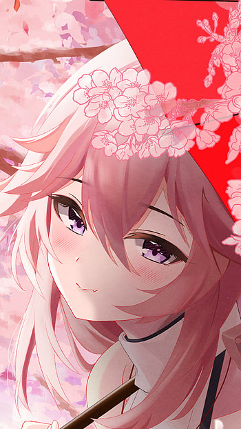 Yae Miko — Guuji of Narukami | Sakura Shrine | Moonlit Guuji Art, Yae Miko Guuji (Genshin Impact), video game, Genshin Impact HD phone wallpaper