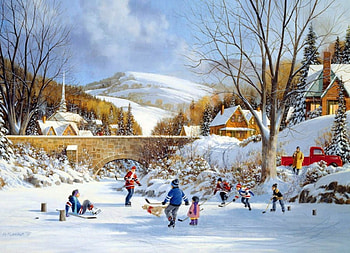 ice skating at the country, retro, winter, country, vintage HD wallpaper
