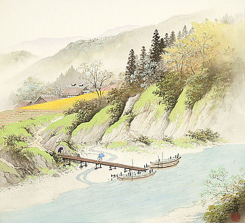 Koukei Kojima, river, art, drawing, nature HD wallpaper