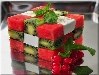 fruits, kiwi, cube, currant, watermelon HD wallpaper