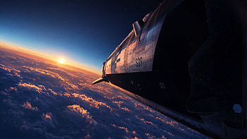 Starship Dawn Over Earth —, Spacecraft, Sunrise, Cloud HD wallpaper
