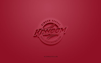 Kiwoom Heroes, creative 3D logo, burgundy background, KBO League, 3d emblem, South Korean baseball Club, Seoul, South Korea, 3d art, baseball, Kiwoom Heroes 3d logo HD wallpaper