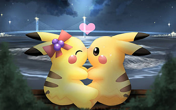 Pikachu Love, kiss, girl, pikachu, boy HD wallpaper