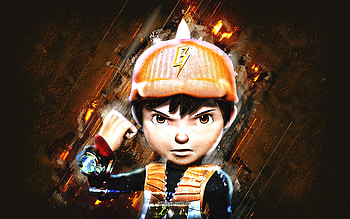 BoBoiBoy, portrait, grunge art, BoBoiBoy Galaxy, orange stone background, BoBoiBoy Galaxy characters HD wallpaper