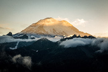 Sun Setting Behind Mount Rainier , sunset, mountains, nature HD wallpaper