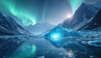 Majestic Glacier: A Stunning Ultra, glacier, aurora borealis, mountain, Night Sky HD wallpaper