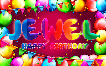 Happy Birtay Jewel, , colorful balloon frame, Jewel name, purple background, Jewel Happy Birtay, Jewel Birtay, popular american female names, Birtay concept, Jewel HD wallpaper