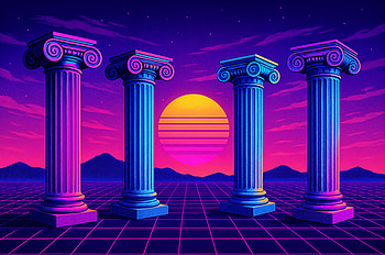 Neon Ionic Columns — Vaporwave Sunset, columns, vaporwave, neon HD wallpaper