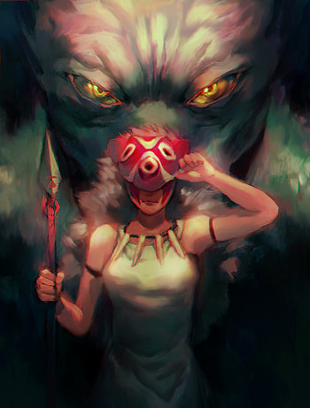 Princess Mononoke, dark, anime, art HD phone wallpaper