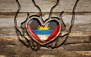 I love Antigua and Barbuda, , wooden carving hands, Day of Antigua and Barbuda, Antigua and Barbuda flag, creative, wood carving, North American countries, Antigua and Barbuda HD wallpaper