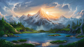 Breathtaking mountain landscape at sunrise, landscape, sunrise, mountain, Digital Art, cute HD wallpaper