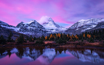 A gorgeous morning with Mt Assiniboine, Canada, colors, sky, Alberta, water, lake, sunrise, reflections HD wallpaper