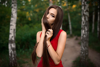 Red Dress Gorgeous Girl Hairs On Face , red-dress, girls, model HD wallpaper