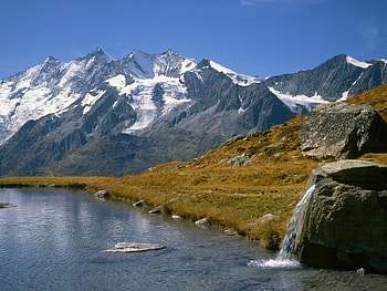 lake with hills, hills, lake HD wallpaper