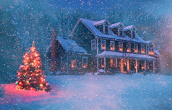 Snow, Christmas, Christmas Tree, Holiday, House, Light, Snowfall HD wallpaper
