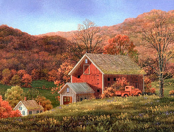 Autumn beauty, barn, shed, house, trees, autumn, grass, redtruck HD wallpaper
