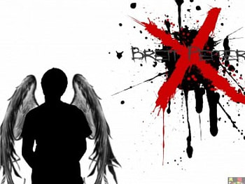 Xed out, wings, paint splatter, winged, red x, angel, silhouette HD wallpaper