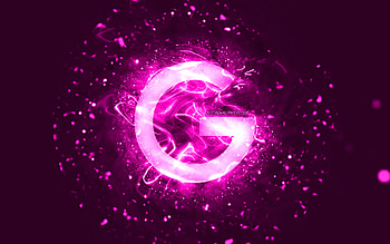 Google purple logo, , purple neon lights, creative, purple abstract background, Google logo, brands, Google HD wallpaper
