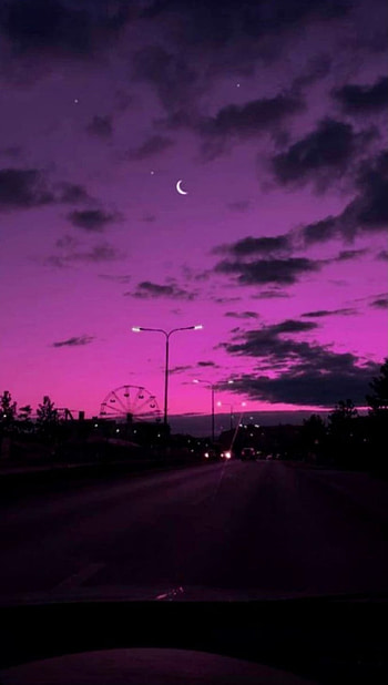 Moonlight, cloud, sky, pink, street, purple HD phone wallpaper