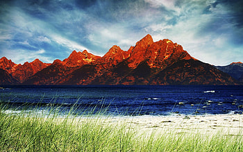 Nature, Rivers, Grass, Mountains, Shore, Bank, Colors, Color HD wallpaper
