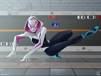 Spider Gwen In City Buliding, spiderman-into-the-spider-verse, gwen-stacy, superheroes, animated-movies, artwork, artist, digital-art, artstation HD wallpaper