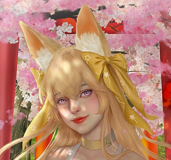 Sarah, blonde, art, girl, pink, fantasy, red, yellow, sakura, thao anh, ears, face HD wallpaper