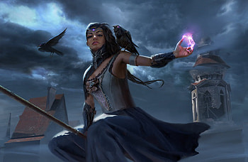 The queen of darkness, night, blue, luminso, bird, sara d, hand, dark, witch, halloween, raven, pink, fantasy, georgi minkov HD wallpaper