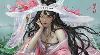 Fantasy girl, frumusete, art, gorgeous, girl, superb, pink, xi shi, fantasy, meiling chen, luminos, xishi, hat HD wallpaper
