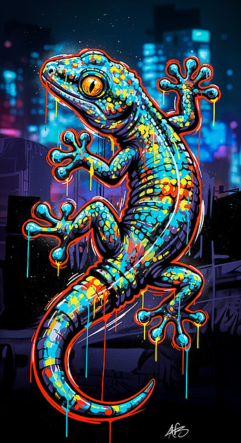 Neon Gecko Glow – Vibrant , Street Art, graffiti HD phone wallpaper