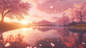 Serene Sakura Reflection: of Cherry Blossom Landscape, cherry blossom, sakura, landscape, serenity, reflection HD wallpaper