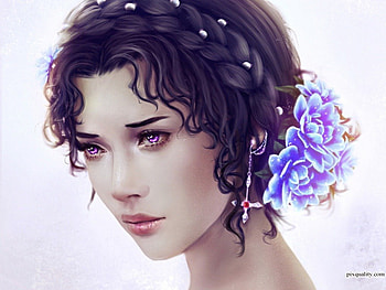 Beautiful Face, fantasy, lavender, flower, face, beautiful, woman HD wallpaper