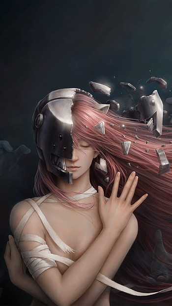 Elfen Lied, head, red, hair, girl, anime HD phone wallpaper