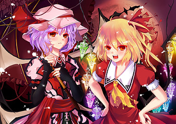 Flandre & Remilia, anime, touhou, wall, vampire, new, beauty HD wallpaper