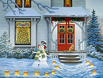 Xmas, winter, snowman, holiday, door, snow, christmas, tree HD wallpaper
