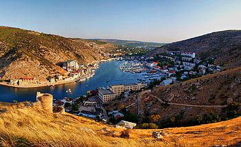 Nature, Rivers, Mountains, Boats, Balaclava, Crimea HD wallpaper