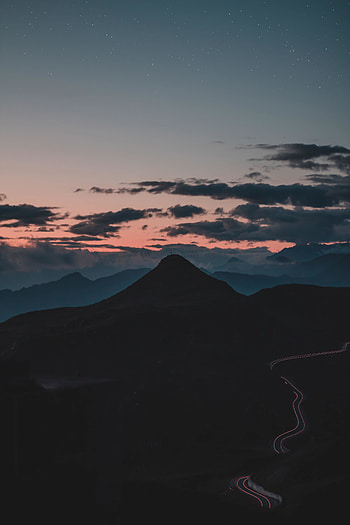 Silhouette, sunset, mountain HD phone wallpaper