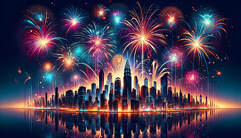 Fireworks Over City Skyline, fireworks, city skyline, Night Sky, celebration, illumination HD wallpaper