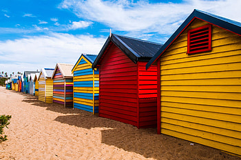 Colored houses, wooden cabins HD wallpaper